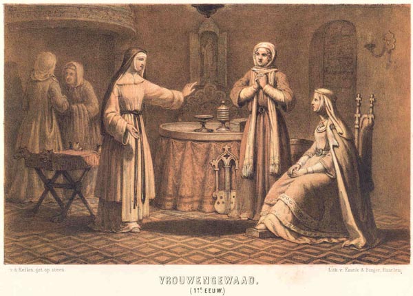 print Vrouwengewaad (11e eeuw) by v.d. Kellen