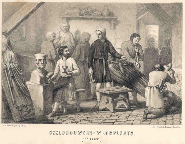 print Beeldhouwers-Werkplaats (13e eeuw) by v.d. Kellen