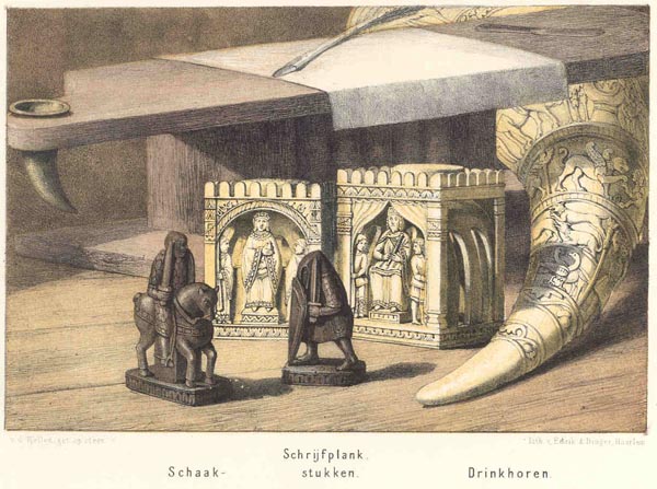 print Schaakstukken, Schrijfplank, Drinkoren by V.D. Kellen