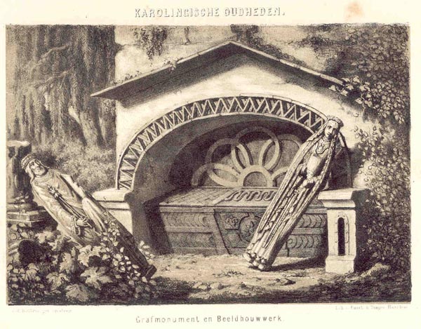 print Karolingische Oudheden. Grafmonument en Beeldhouwwerk by v.d. Kellen