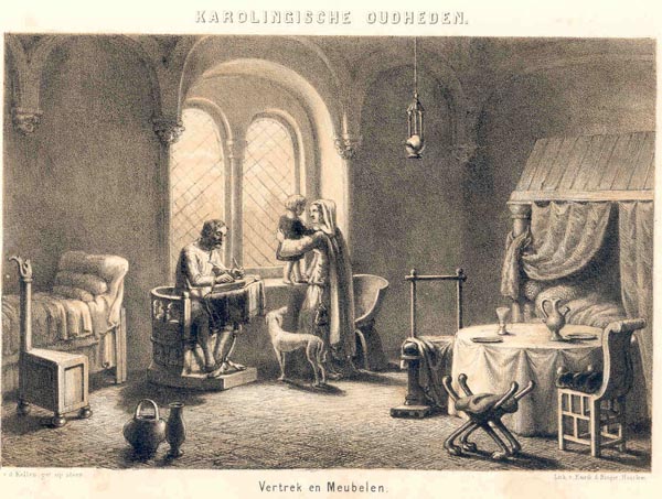 print Karolingische Oudheden Vertrek en Meubelen. by D. v.d. Kellen