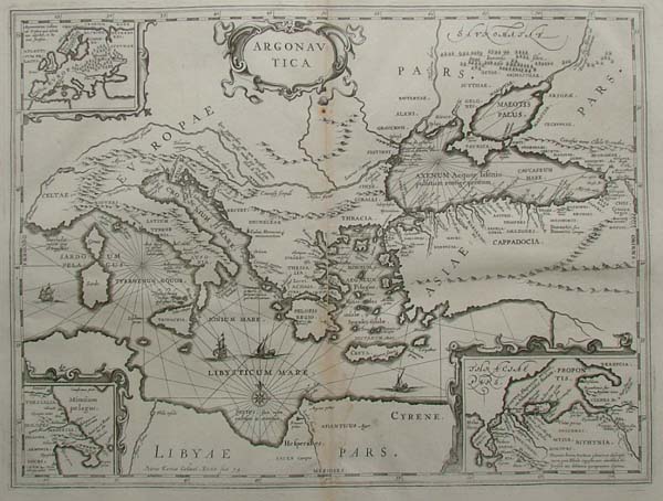 map Argonautica by Petrus Kaerius coelavit. Aetatis suae 74.\r\nlichte bruining en