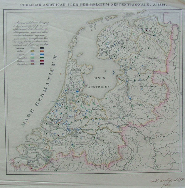 map Cholerae Asiaticae iter per Belgium septentrionale Ao 1832 by Alexander Karel Willem Suerman