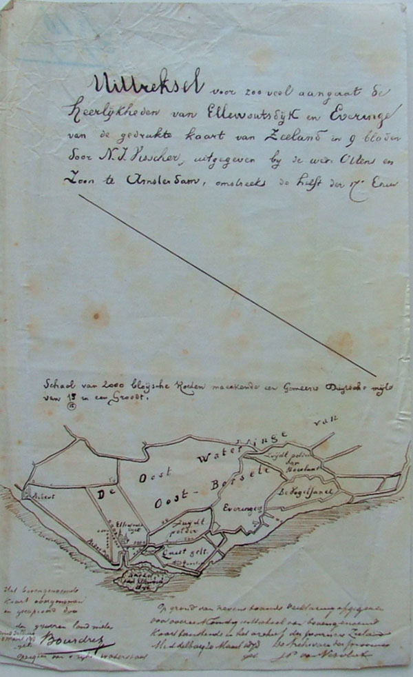 map Uittreksel voor zoo veel aangaat de heerlijkheden van Ellewoutsdijk en Everinge by Boudrez