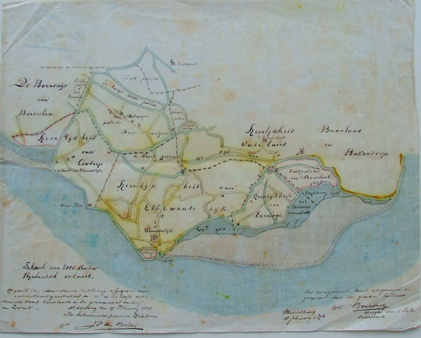 map Manuscript kaart van Zeeland Borsselen, Baarland, Ellewoutsdijk by Bourdrez