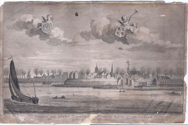 view Gesigt der Stadt Schoonhoven van de Leck Zyde te Sien by J. Punt, Fortuijn