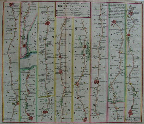 map A Survey of the road from Bristal to Chester by John Hinton
