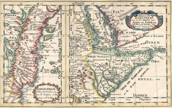 map t Gedeelte van Zanguebar waar in de Kusten van Ajan en Abex enz. Getrokken uit Sanutus by N. Sanson