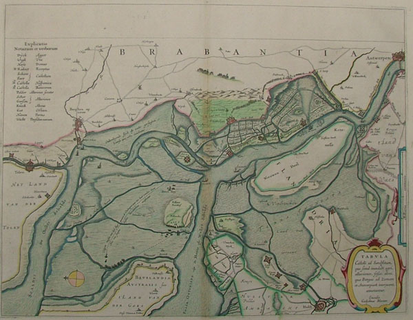map Tabula Castelli ad Sandflitam, qua Simul inundati agri, alluvoines, fossae, alvei, quae Beras ad ... by Willem Blaeu