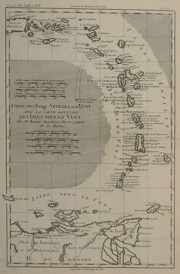 map Carte des Isles Antilles on du Vent avec la partie orientale Des Isles Sou le Vent by Rigobert Bonne