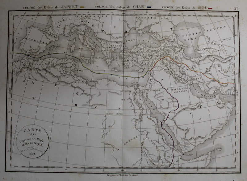 Carte de la dispersion des Peuples Apres le Deluge by Félix Delamarche