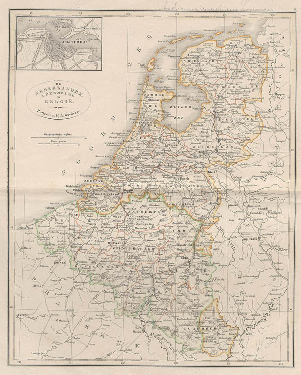 map de Nederlanden, Luxemburg en België by A. Baedeker
