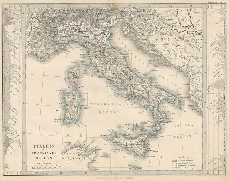Kaart  Italien eller Apenninska Halfön. by Stieler
