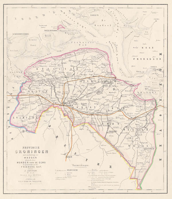map Kaart van de Provincie Groningen  met aanduiding der Wadden alsmede de Monden der Eems. by Puls