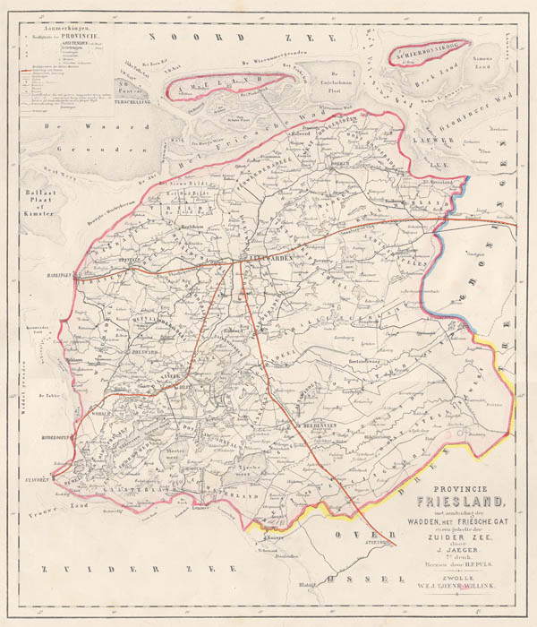 map Kaart van de Provincie Friesland met aanduiding der Wadden en het Friesche Gat . by Puls