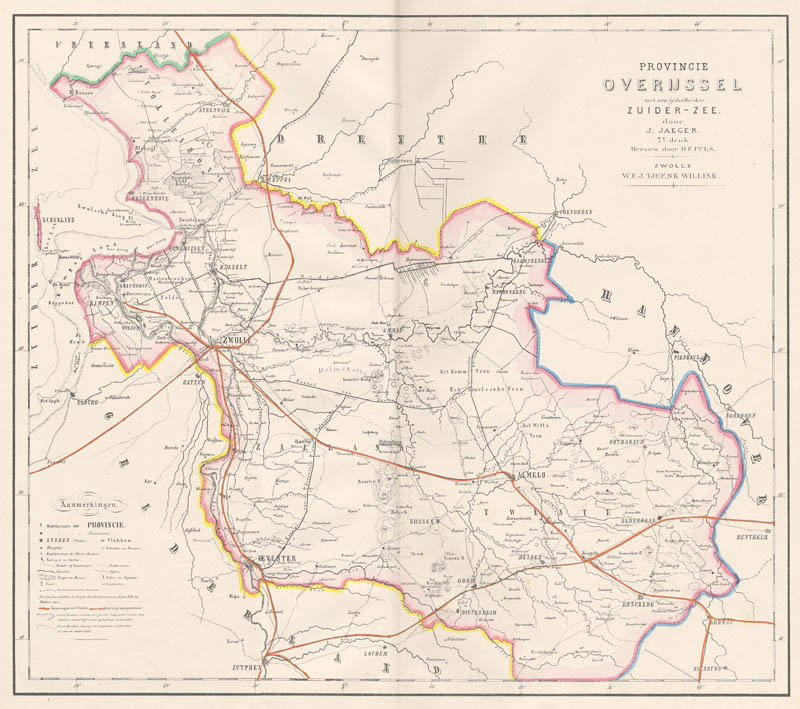 Kaart van de Provincie Overijssel met een gedeelte der Zuider-Zee. . by Puls