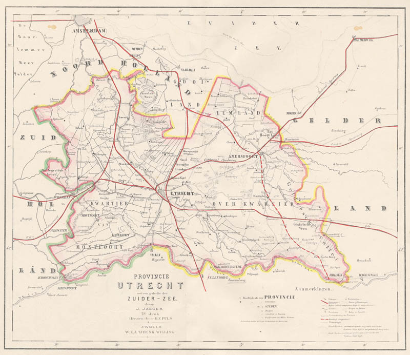 Kaart van de Provincie Utrecht met gedeelte der Zuider-Zee . by Puls