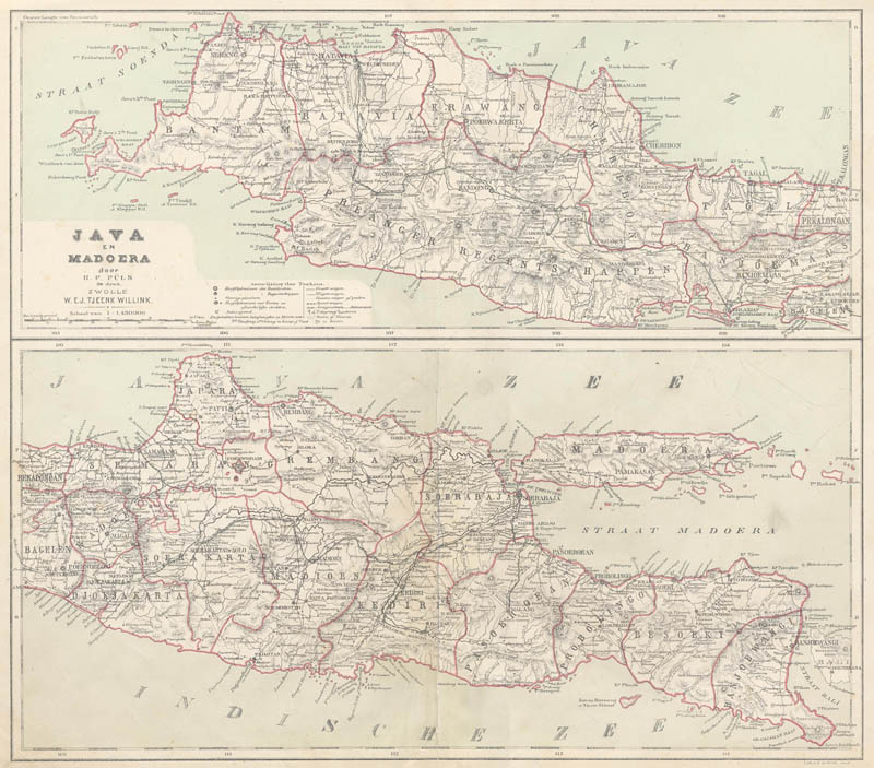 Kaart van Java en Madoera. by Puls, H.F.