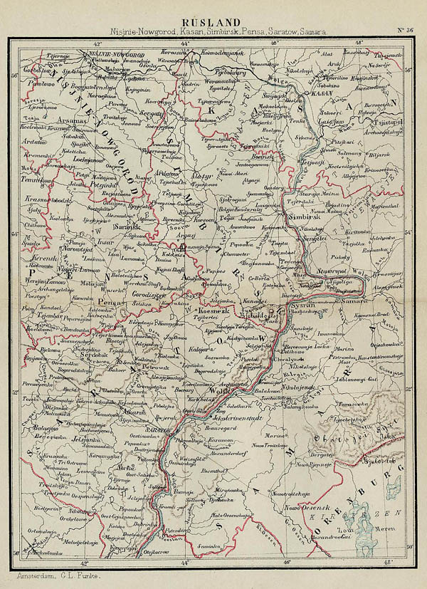 map Rusland , Nisjnië-Nowgorod, Kasan, Simbirsk, Pensa, Saratow, Samara by Kuyper (Kuijper)