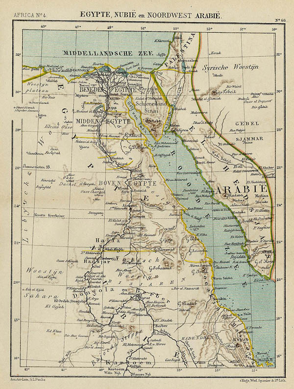 map Egypte, Nubië en Noordwest Arabië by J.Kuyper