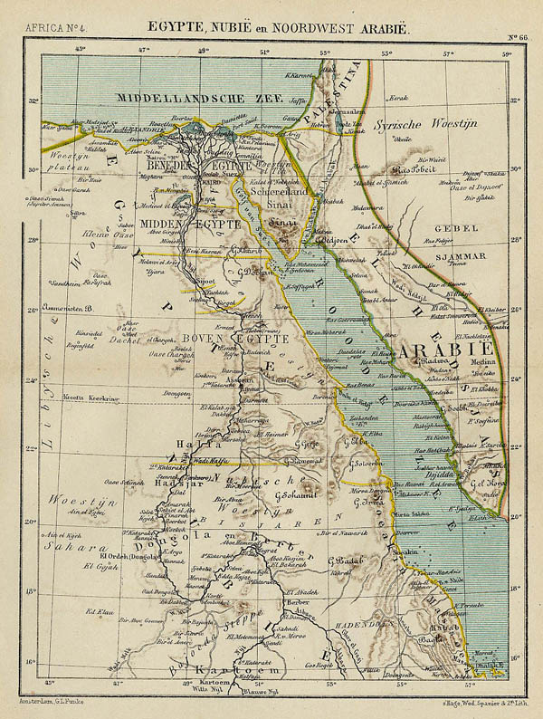 map Egypte, Nubië en Noordwest Arabië by J.Kuyper