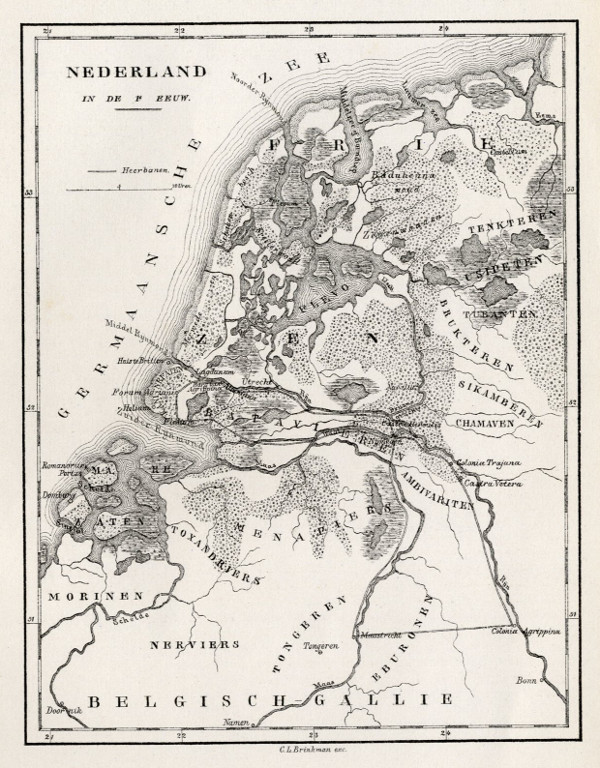 map Nederland in de 1e Eeuw by C.L. Brinkman, Amsterdam