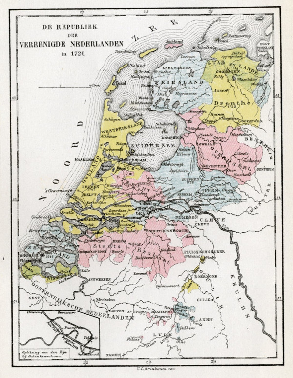 map De republiek der Vereenigde Nederlanden in 1720 by C.L. Brinkman, Amsterdam