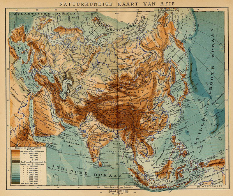 Natuurkundige kaart van Azië by Winkler Prins