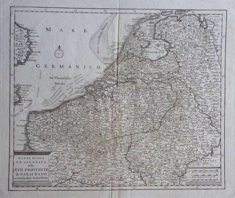 carta nuova ed Accurata delle XVII Provincie de Paesi Bassi by Isaac Tirion, G Albrizzi