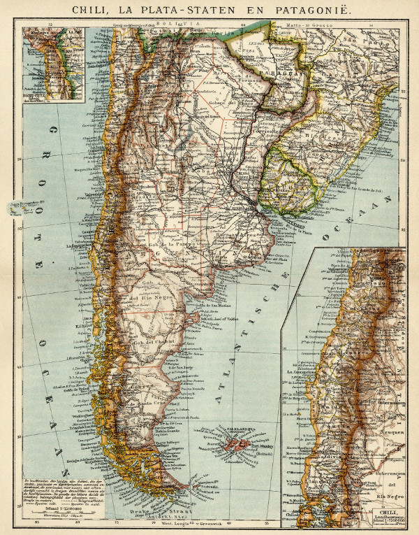 map Chili, La Plata-Staten en Patagonië by Winkler Prins