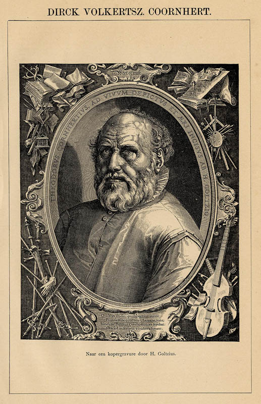 print Dirck Volkertsz. Coornhert by Winkler Prins naar H. Goltzius