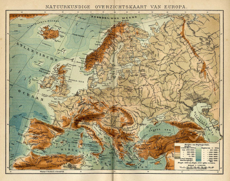 Natuurkundige overzichtskaart van Europa by Winkler Prins