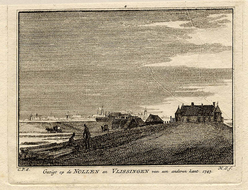 Gezigt op de Nollen en Vlissingen van een anderen kant. 1743 by C. Pronk, Spilman