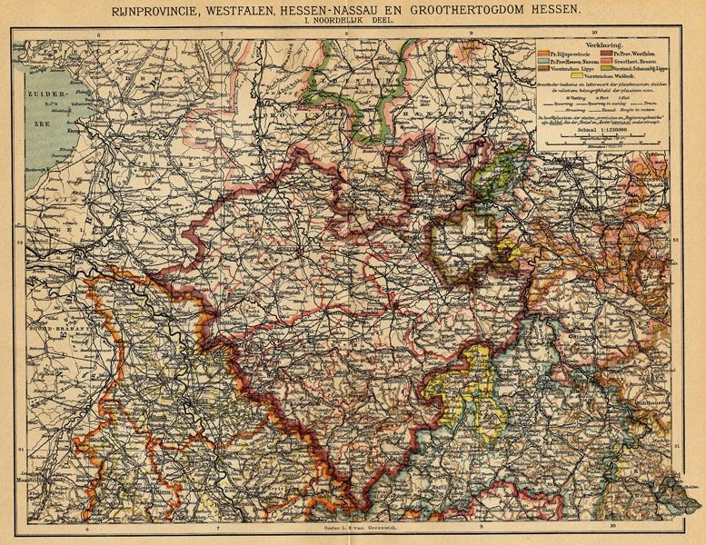 Rijnprovincie, Westfalen, Hessen-Nassau en Groothertogdom Hessen (I. Noordelijk deel) by Winkler Prins