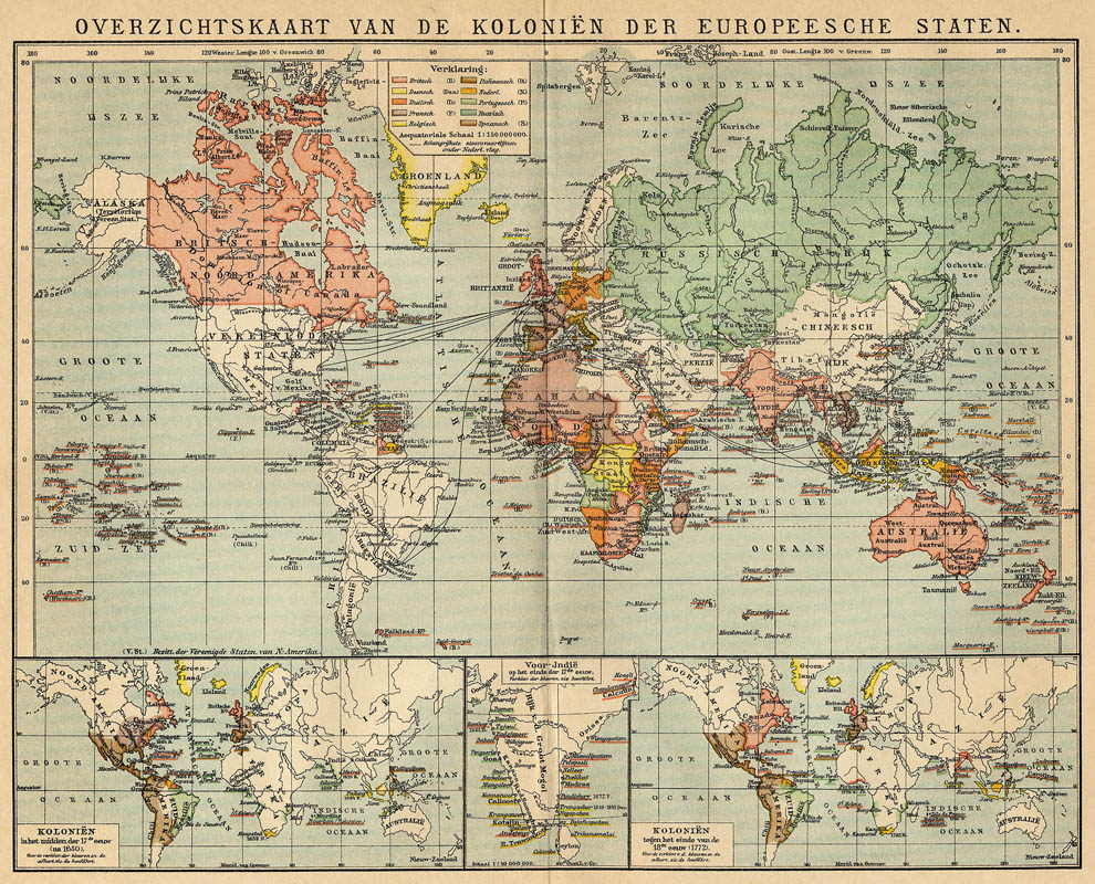 Overzichtskaart van de Koloniën der Europeesche staten. by Winkler Prins