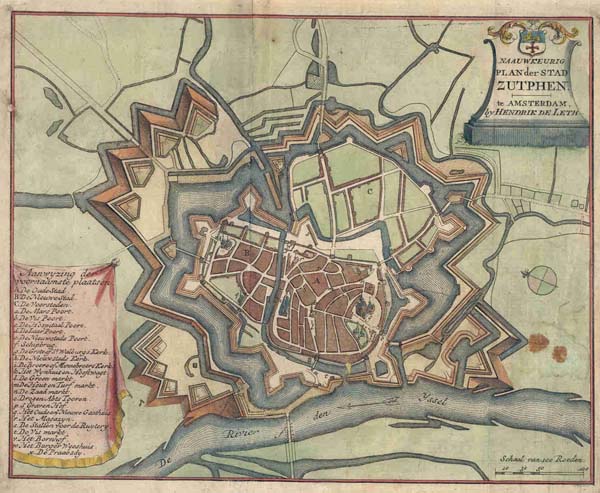 plan Naauwkeurig plan der stad Zuphen by Hendrik de Leth