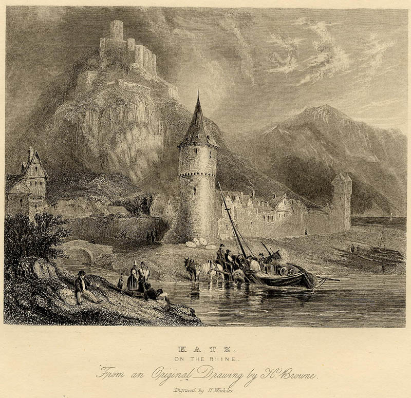 Katz on the Rhine, from an original drawing by H. Brown by H. Winkles naar H. Brown