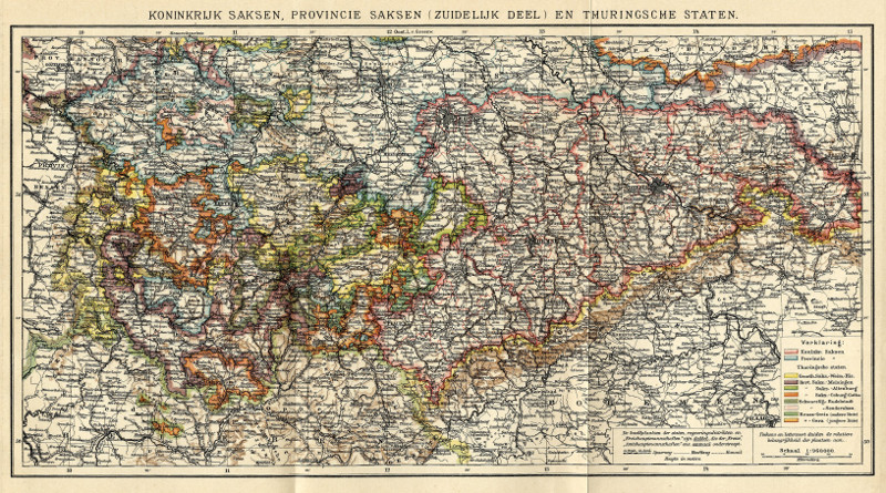 image of map Koninkrijk Saksen, Provincie Saksen (Zuidelijk deel) en Thuringsche staten by Winkler Prins Koninkrijk Saksen, Provincie Saksen (Zuidelijk deel) en Thuringsche staten by Winkler Prins