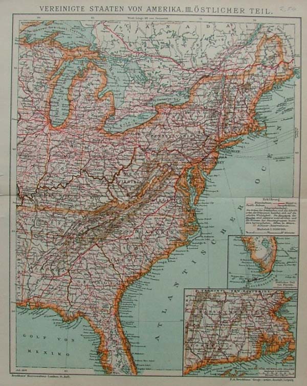 map Vereinigte Staaten von Amerika. III. östlicher Teil by F.A. Brockhaus