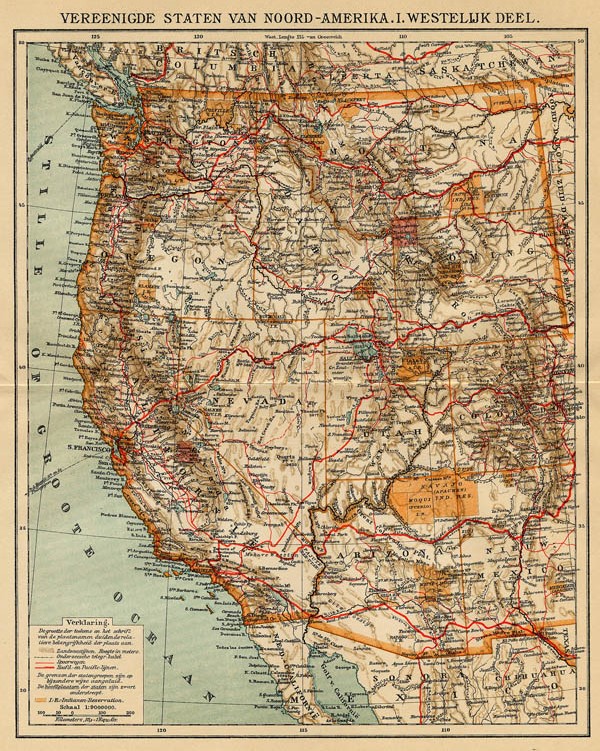 map Vereenigde Staten van Noord-Amerika. I. Westelijk deel by Winkler Prins