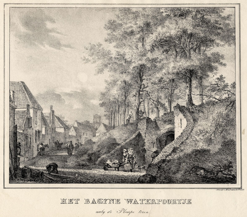 Het Bagyne Waterpoortje nabij de Plomple toren by Cornelis van Hardenbergh