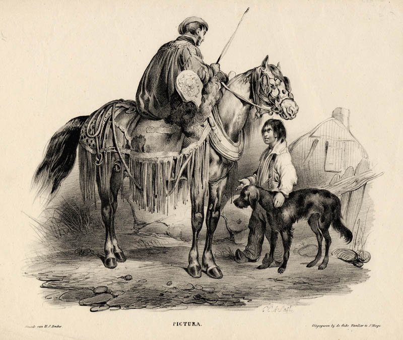 Paard met ruiter en jongen met hond by H.J. Backer naar C.C.A. Last