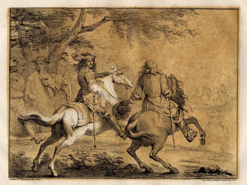 Ruiters te paard by naar Adam Frans van der Meulen (Antoine Francois Vandermeulen) 
