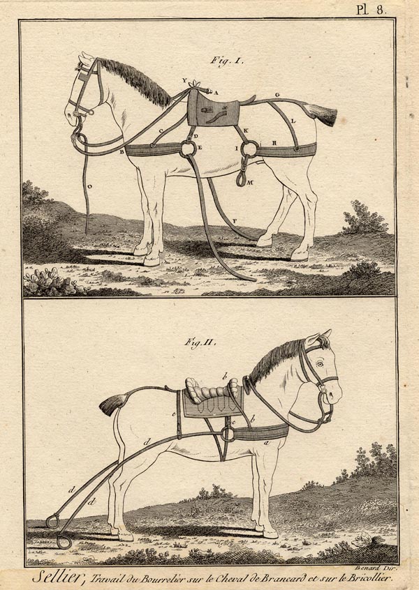 print Sellier, travail du bourrelier sur le cheval de brancard et sure le bricollier by Robert Benard