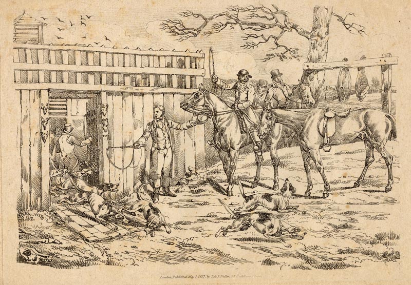 Releasing the dogs for hunting - jacht by Henry Thomas Alken
