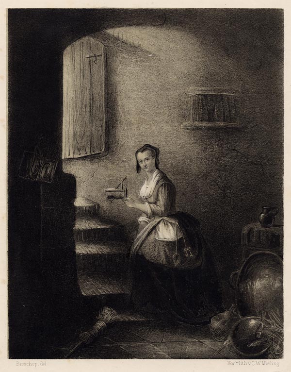 print Vrouw met muizenval by Christoffel Bisschop