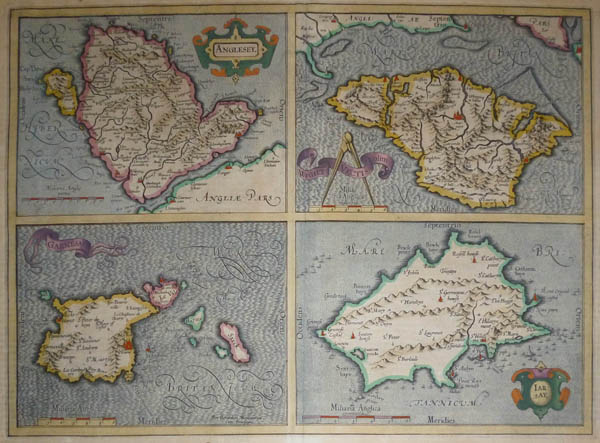 map Anglesey - Wight Vectis Olim - Iarsay- Garnesay by Mercator/Hondius