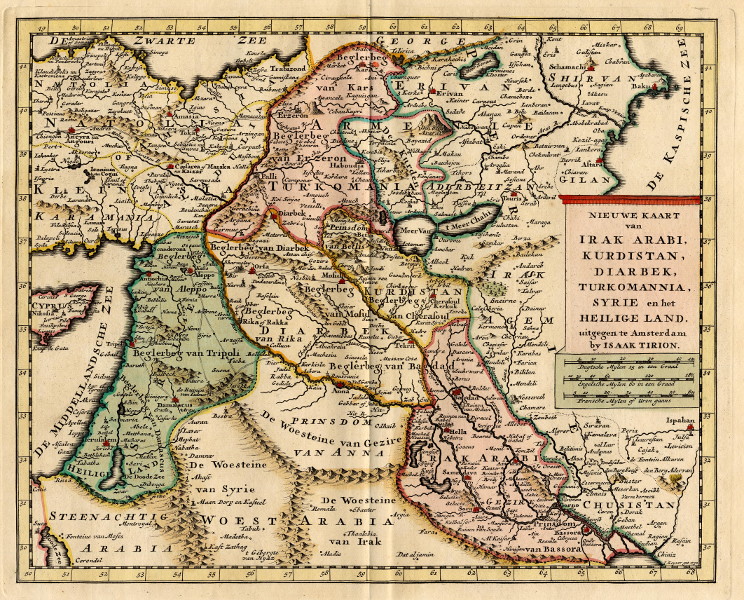 Nieuwe kaart van Irak Arabi, Kurdistan, Diarbek, Turkomannia, Syrië en het Heilige Land by Isaak Tirion