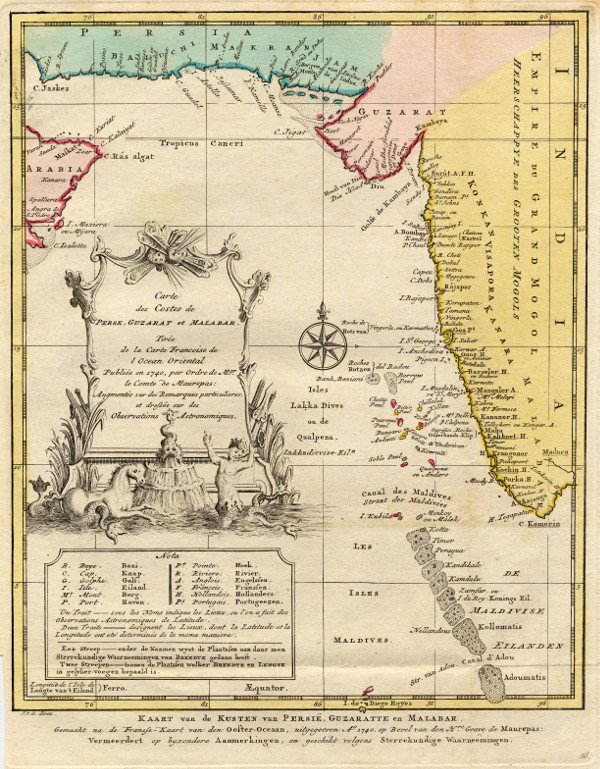 map Kaart van de kusten van Persië, Guzaratte en Malabar by J.N. Bellin/J. van der Schley