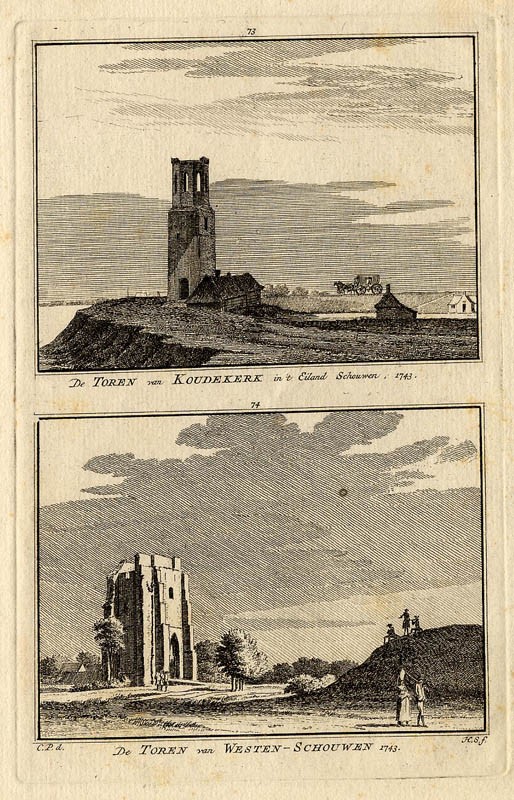 view De Toren van Koudekerk  en de Toren van Westen-Schouwen by H. Spilman en C. Pronk